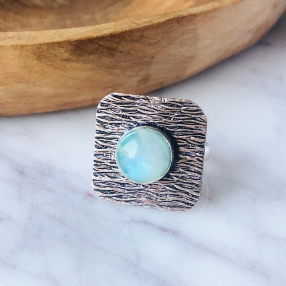 Rainbow Moonstone Silver Ring